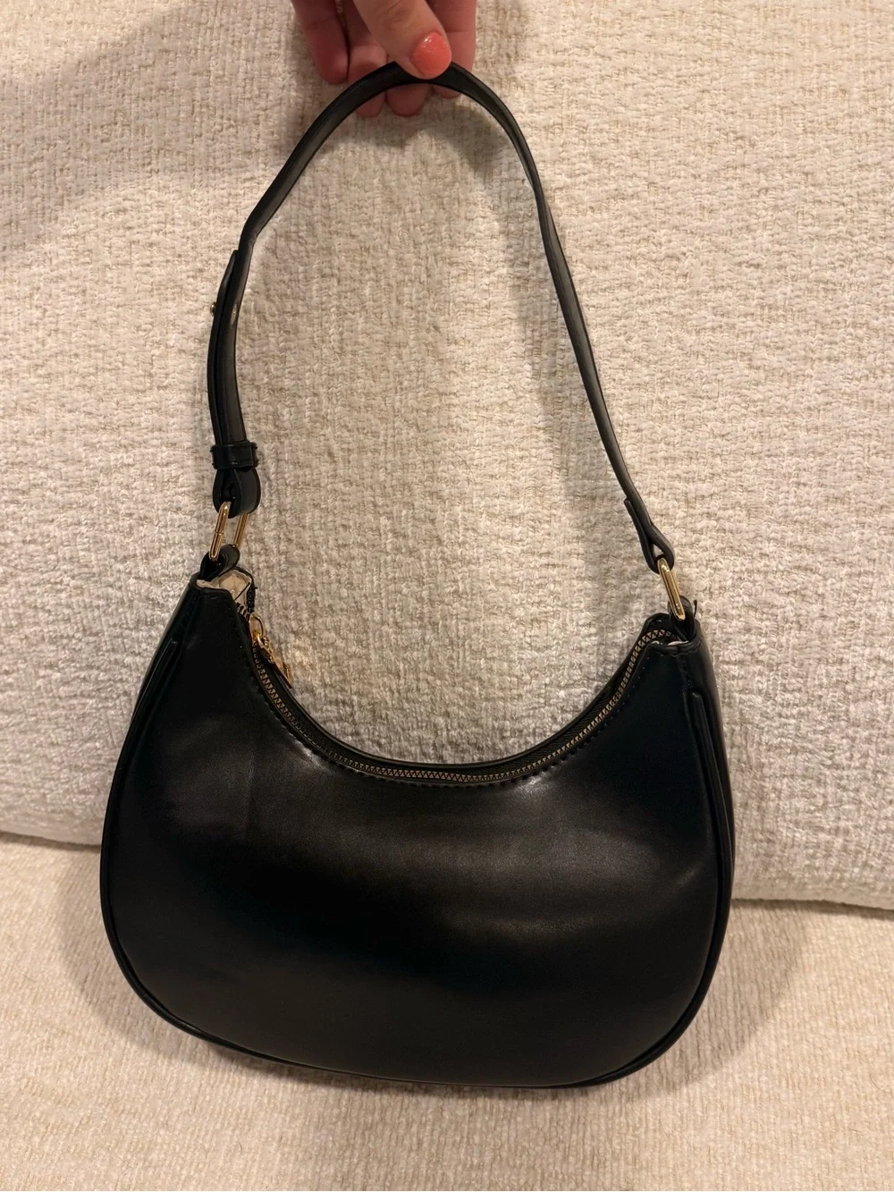 Classic Black Vegan Leather Shoulder Bag